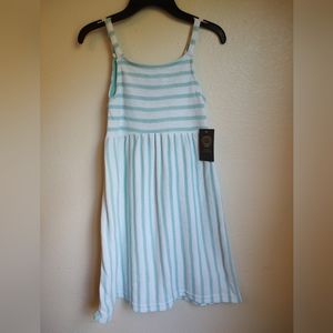Vince Camuto Girls White and Aqua Striped Bow Back Sleeveless Dress Sz 12